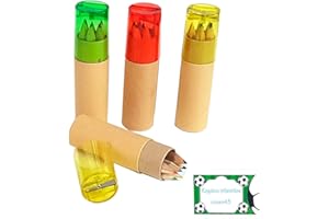 COSAS43 DETALLES PARA INVITADOS BODA-COMUNION-BAUTIZO Lote 12 unidades cajita cilíndrica con 6 lápices de colores en madera y 1 sacapuntas. Regalos para cumpleaños de niños, colegios, guarderías, fiestas infantiles.