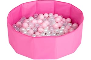 Petsona Piscina Pieghevole per Cani con Palline, Vasca da Bagno Asciutta per Animali, Rivestimento Sfoderabile E Lavabile, Rosa: Rosa Chiaro/Perla/Trasparente