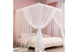 WNQOU White Mosquito Net for King Size Bed 4 Corner Post Bed Hanging Canopy Over Bed for Anti-Insect Mosquito Net for Double Bed Outdoor or Indoor, Bedroom, Travel, Camping