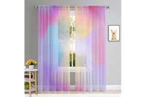 Hiseng 2 Pezzi Tende Voile Trasparente Decorativi Sheer Tenda per Soggiorno Camera Cameretta Balcone Finestra e Interni, Semi Trasparente Tenda Leggera (Colori Fantasia,140x180cm)