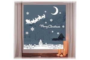 heekpek Natale Vetrofanie Rimovibile Adesivi Murali Fai da Te Finestra Decorazione Vetrina Wallpaper Adesivi Bianco Albero di Natale Adesivo Babbo Natale Pupazzo di Neve Buon Natale Vetrofanie
