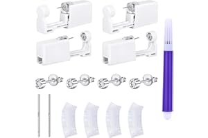 LAURITAMI Set of 4 Stud Earrings, Self-Piercing Gold/Silver Set, Sterile Safety Ear Piercing Gun with CZ Stud Earrings, Painless Self Piercing Tool for Girls Women Men