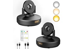 VIGMOJ 2Pack Rechargeable Spotlight, Wireless Picture Light with Timer Dimmable Puck Lights for Paintings Dartboard Artwork