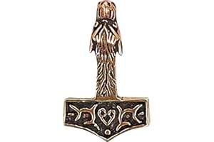 Kiss of Leather Thor's Hammer Pendant with Wolf Head Bronze No. 74