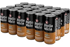 Estrella Galicia 0,0 Tostada - Cerveza Lager sin Alcohol, Pack de 24 Latas x 33 cl, Sabor y Aroma Tostado y Equilibrado, 0% V