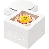 Zephyra Pack of 3 Cardboard Cake Boxes - 30 x 30 x 20 cm (12 Inches), Boxes with Tray and Window, Transport Box for Cakes and