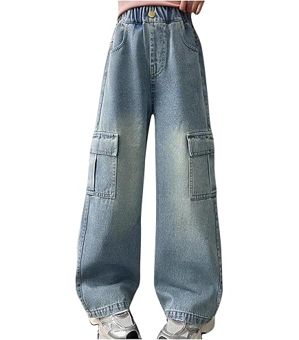 Jeans Baggy Fille Ado - Taille Haute élastique - Pantalon Denim Large Et Doux - Pour 5 à 15 Ans - Idéal Décontracté, école, Sorties - 6