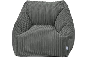 rucomfy Beanbags Big Kids Snuggle Chair - Large Corduroy Armchair for Kids & Teenagers - Home Furniture Living Room or Bedroom Seating - Machine Washable - 70 x 80 x 60cm (Slate Grey, Beanbag Only)
