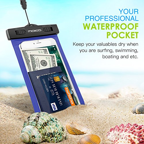 MoKo Funda Impermeable - Waterproof Brazo y Cuello Compatible para iPhone Xs XR Galaxy S7  S7 Edge  P7 P8 P9 y Smartphone 5 7 Pulgadas - IPX8 Certificado  Azul