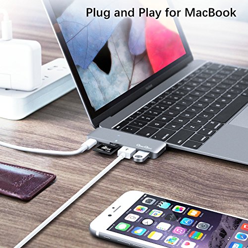 GN21B Typ-C Hub USB C Adapter mit 1 USB-C Anschluss (Stromversorgung), 1 SD-Karte Steckplatz, 1 Mikro-SD Steckpatz und 2 Superspeed USB 3.0 Ports Aluminiumgehäuse geeignet für MacBook, MacBook Pro, Google Chromebook, Hua Wei Matebook (Silber) - 5