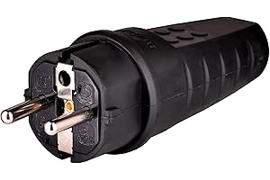 SPY-EARPIECE.COM Gumowa wtyczka zewnętrzna, 230 V, 16 A, IP44, kabel burzowy do maks. 2,5 mm², wtyczka odporna na pęknięcia, wodoszczelna wtyczka, wtyczka z zestykiem ochronnym z tulejką chroniącą przed