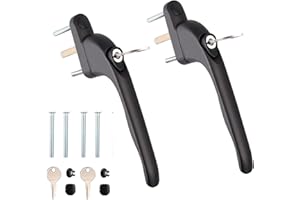 UPVC Window Handle Black WODSTA 2PCS Lockable Window Handle Aluminum White Universal Espag Handles with Key with 43mm Spindle Length for Indoor and Outdoor UPVC Window |Black|