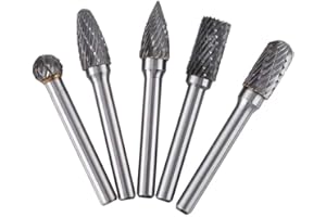 WALFRONT Kit de 5pcs Fraises Rotatives en Carbure de Tungstène Double Coupe Tige 6mm Tête 12mm Outil Perceuse Ponceuse Electrique