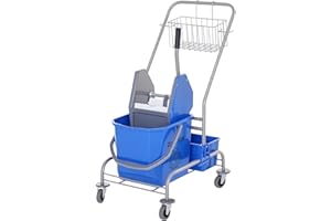 ‎HOMCOM HOMCOM Putzwagen Reinigungswagen Fahreimer Putzeimer 25 Liter Wischwagen mit Wringer, Haken für Mopp Haushaltswagen mit 4 Rollen Blau