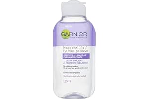 Garnier Skin Active 2 in1 Eye Make Up Remover, Suitable For Waterproof Makeup, Gentle On Eyes and Eyelashes, Use With Reusable Micellar Eco Pads, 125 ml