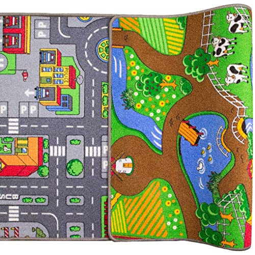 Tapis De Jeu Géant 200x150 Cm Pour Enfants - Route, Ville Et Ferme Pour Jouer Avec Petites Voitures | Idéal Salle De Jeux