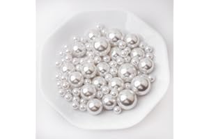 Yixuan Perlas Brillantes Elegantes, 120 Piezas 10mm/20mm/25mm Perlas de Plástico sin Agujeros Ideal para Relleno de Floreros, Manualidades DIY, Bodas, Decoración de Mesa y Hogar (Mezcla Blanca)