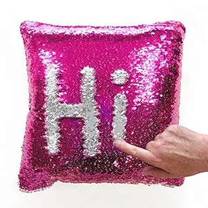 Okayji Silk Sequin Mermaid Throw Pillow Cover with Magical Color Changing (Pink) - 1-Piece