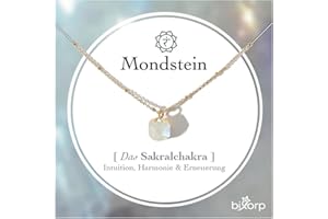 Bixorp Chakra Halskette – Handgefertigter Edelstein Anhänger – Vergoldete Edelstahlkette auf Geschenkkarte mit Geschenkumschlag – (36 cm + 8 cm verstellbar)
