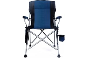 Carvapet Silla de Camping Plegable,Silla de Acampada Plegable Acolchada Respaldo Alto con Portavasos Bolsa Lateral Soporta 350 Libras(Azul)