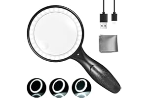 Lupe mit Licht, Wbbrbbr 60X 30X Handlupe Leselupe mit 33 LED Licht, USB-Aufladung Lupe 3 Modi Vergrößerungsglas, Hohe Klarheit & Leichtgewicht für Senioren, Kinder, Juwelier, Hobbies(Schwarz)