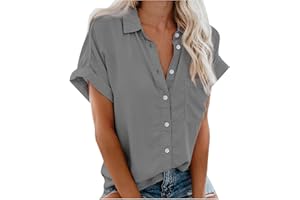BUDAOWENG Chemise à Col Revers à Manches Courtes Et Décontractée pour Femme Tee Shirt De Sport Court Couleur Confortabletunique Chemisier Hauts Casual Blouse Chic Et élégant Grande Taille, 3XL