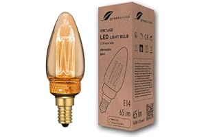 greenandco Lampadina Vintage Edison LED dimmerabile | E14 C35 | ambra | 2,3W 65lm | 1800K luce extra calda | 320° | 230V | nessun sfarfallio
