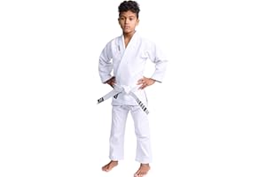 IPPONGEAR Ippon Gear BJJ GI Brazilian Jiu Jitsu Kinder/Einsteiger Anzug inkl weißem Gürtel [Größe M4 I Pearl-Weave Material I 350gr/m² Stoffdichte I Reißfestes Material mit versiegelten Nähten] weiß