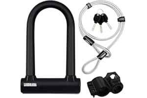 LASDOLODA Lucchetti a U per Bicicletta, Lucchetto Bici + 1200mm Cavo, Lucchetto Bicicletta con Staffa, Lucchetto Bici Antifurto Bici per Monopattino Elettrico, Moto, Mini Bike, Accessori Mountain Bike