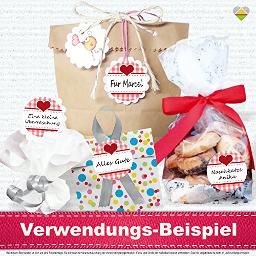 24 Aufkleber / Etiketten / Sticker | Landhausstil Kariert Herz | Rund | Ø 40 mm | Hellrot/Rot | F00038-06 | Ohne Beschriftung! | CuteLove & Head-Beat - 5