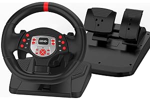 DOYO Gaming Steering Wheel and Pedals, Plug and Play 180 Degree PC Racing Wheel with Dual Motors Vibration, Adjustable Height and Tilt, Steering Wheel for PS4, PS3, PC, Switch, Android TV