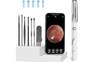 OUTACT Otoscopio Pulizia Orecchie, Pulitore Orecchie con 6 Luci LED pulisci orecchie con IP67 Impermeabile 1080P HD 3.5mm Pulisci Orecchie Cerume per iPhone, iPad e Android,Bianco