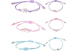 JTMKYO 6 pulseras coloridas para niños, pulseras de dibujos animados arcoíris, pulseras lindas de la amistad, pulseras tejidas a mano, pulseras ajustables, adecuadas para regalos de cumpleaños y
