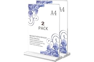 Flow fire Set di 2 Espositore Plexiglass A4, Espositore Pubblicitario Forma di T, Acrilico Trasparente Cavalletto da Tavolo, Supporto per Menu