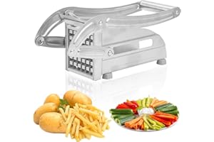 VINGVO Cortador Papas Fritas Inoxidable, Cortador Manual De Patatas con 2 Cuchillas Más Gruesas, Base De Succión Antideslizante, Compatible con Freidora Aire para Hornear En Casa Y Cocina