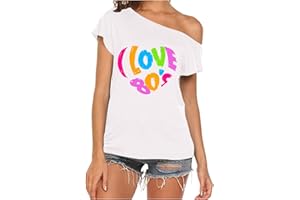 CGGMVCG Niedliches Oberteil für Damen, I Love The 80er, schulterfrei, Disco, 80er-Jahre-Kostüme, Tops, T-Shirts für Damen