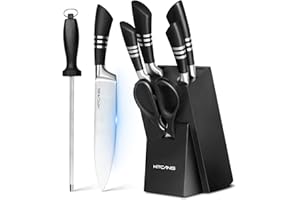 KITCANIS Cuchillos Cocina con Bloque de cuchillos 8 Piezas Juego Cuchillos Cocina Profesional y Soporte de Cuchillos Cocina, Set Cuchillo Chef Acero Inoxidable, Negro