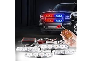 YIFENGSHUN 4x4LED 4 en 1 Télécommande Sans Fil DC12V Urgence Stroboscopique Avertissement Barre - Lumière Clignotante Pour Voiture Camion DRL Ambulance Police Moto(2 Lumière Rouge, 2 Lumière Bleu)
