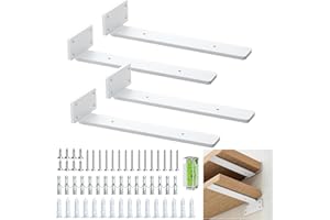BATONCA 4 Pack Regalhalterung, Schwebende Regalträger, 25 cm, Robuste Regal Winkel (1/5 Zoll), Dickes Metall, Weiße Schwebende Regalhalterungen Mit Modernem Eisen Finish - Weiß