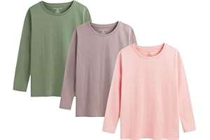 THE ESSENTIALS WARDROBE Girls Long Sleeve T-Shirt Multicoloured 3 Pack Shirt for Girls Kids Lightweight Soft Comfort Fit Crew Neck Tee Multipack Cotton Top Size 4-13 Years