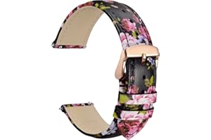 WOCCI Leather Watch Strap with Flower Print, Genuine Leather Replacement Bands, Quick Release Straps, Stainless Steel Clasp, 18mm 20mm 22mm