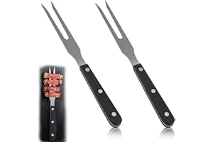 DEFRESIT 2 forchettoni da carne in acciaio inox, con manico, forchettone da carne con manico in legno, forchetta dritta indistruttibile per carne e altre forchette per arrosti di tacchino e cena