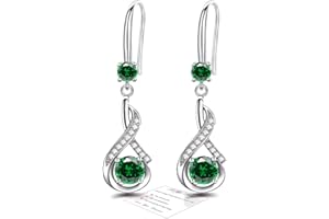 SFONI Sterling Silver Post Drop Earrings for Mum Women, Hypoallergenic Dangle Earrings with Cubic Zirconia Birthstone Earrings Jewellery Gifts Mothers Day Valentines Birthday