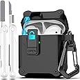 R-fun Compatible with AirPods 2nd Generation 2019,1st Gen 2016 Charging Case Cover, Full Drop Protection Auto Pop-Up Lid Compatible with Apple Airpods Case with Cleaner Kit & Keychain,Black