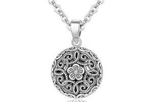 AEONSLOVE Bola de Grossesse avec Chaine Collier Femme Enceinte Pendentif Musique Carillon Bell Fleur de Vie pour Future Maman, 2 Chaînes