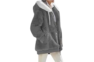 HSUAYEUD Womens Fleece Jackets Full Zipper Pockets Hoodie Coats Winter Warm Soft Teddy Hooded Jacket Warm Fluffy Jacket Fleece Hooded Jacket Overcoat Cardigan