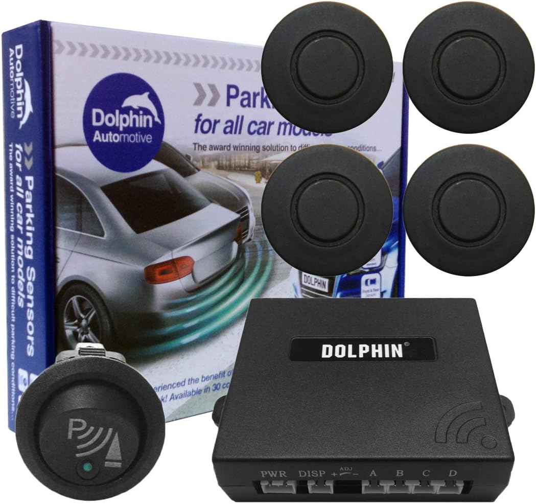 Dolphin Automotive Car Van Front Parking Sensors With Longer 6m Leads and Parking Switch in 32 Coloured Options UK (Matt Black)