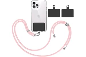 TBOC Pack: Cordon Collier Laniere Portable Universel [Rose Clair] + 2 [Patchs de Fixation Noir] Sangle de Suspension Amovible Réglable Résistante Compatible avec Toutes Téléphones Mobiles Smartphones