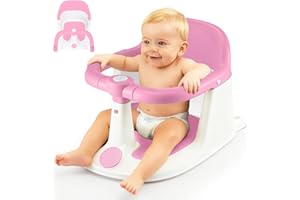 Trintion Baby Bath Seat, Non-Slip Soft Toddler Bath Chair 6 Months Plus with Suction Cups, Ergonomic Baby Bath Support, Grey (Pink, Upgrade)