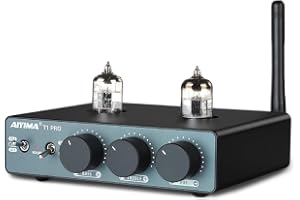 AIYIMA T1pro Mini rör Bluetooth förförstärkare med diskant/bas kontroll | QCC3040 APTX-HD,utbytbar Op-Amp,12V Trigger utgång, AUX ut,vakuum HiFi förförstärkare för AIYIMA A07max effektförstärkare